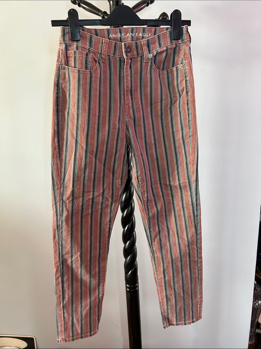 American Eagle Outfitters Striped Rust and Black High-Rise Jeans 8.T